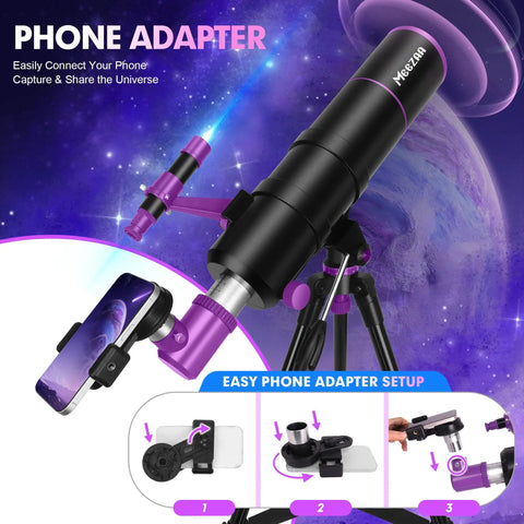 Pro Grade 90mm Aperture Refractor Telescope With 550mm Focal Length Portable Tripod Phone Adapter for easy smartphone setup