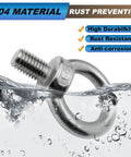 Beefy Stainless Eye Bolts Set 8 Pack M8 Threaded Ring Eye Bolts With Nuts Washers And Spring Washers 5/16 Inch Diameter 2 Inch Long Thread 304 Stainless Steel