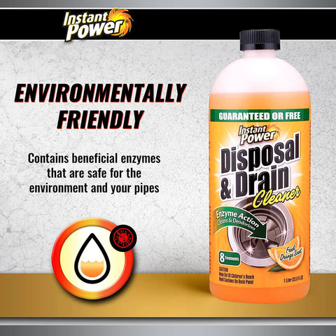 Disposer And Drain Cleaner With Enzyme Power For Odor Busting Orange Scent 1 Liter Safe For Septic Systems Bottle Label