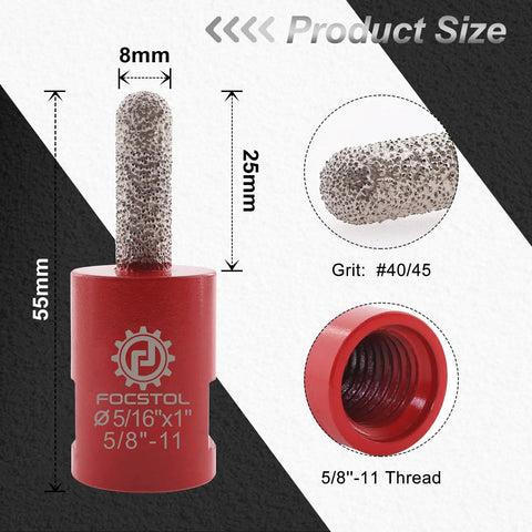 Diamond Mortar Raking Bit for Tuck Pointing and Masonry Brick Removal 5/16 x 1 Inch 8 x 25 mm Diamond Grit 40/45 Vacuum Brazed