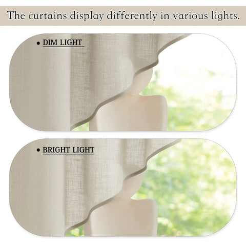 Cozy Angora Linen Textured Semi Sheer Window Curtain Set 2 Panels 36x36 Inches Rod Pocket Valances Tiers in dim and bright light