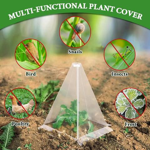 Twenty Pack Plant Cloche Covers For Seedlings, Clear Plastic Mini Greenhouse Shields To Protect Vegetables From Sun, Frost, Pests, Snails And Birds, Reusable With 40 Ground Stakes And 20 Cross Supports, 7.8 By 11 Inches