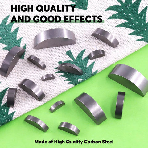 Front view: Woodruff key assortment, 150 pcs in 15 metric sizes, carbon steel semicircular drive keys.