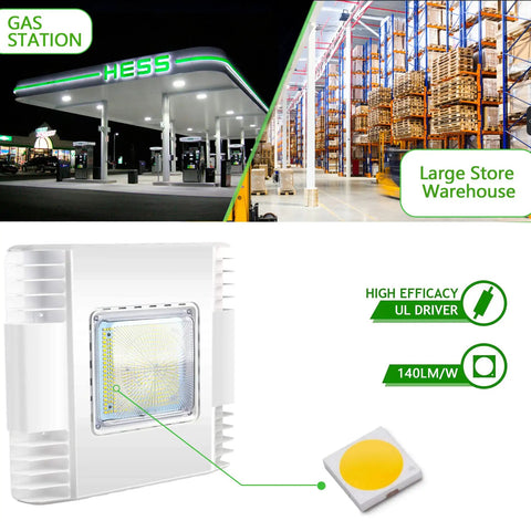 LED Canopy Light For Gas Stations 150W 21000 Lumens Surface Mount Ceiling Fixture 5700K Daylight White IP65 Waterproof