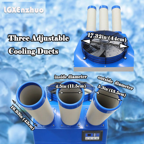 Heavy Duty Portable Air Conditioner 220V Industrial Cooling Unit 22178 Btu with three adjustable cooling ducts.