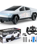All Terrain 2.4GHz RC Truck for Kids with PVC Body and High Grip Tires, packaging and remote shown, perfect birthday gift