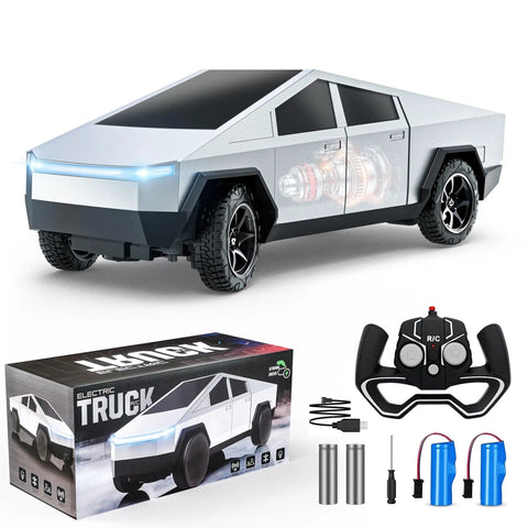 All Terrain 2.4GHz RC Truck for Kids with PVC Body and High Grip Tires, packaging and remote shown, perfect birthday gift