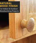 Natural wood finish on a cabinet door with a round wooden knob, showcasing 100 Percent Pure Tung Oil Wood Finish Black Straight Up Durable 128 Oz 1 Gallon Jug.