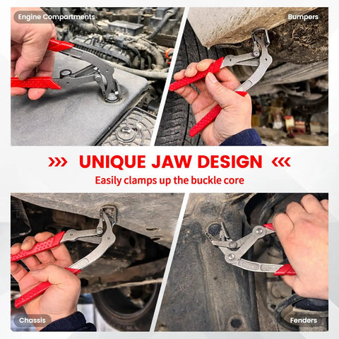 Professional Grade Dead Simple Car Clip Pliers And Panel Removal Tool for Rides, used in engine compartments and bumpers.