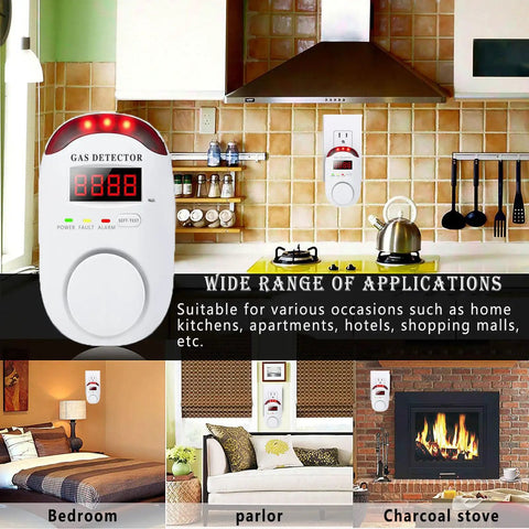 Gas Alarm Detector For Home And RV Propane And LNG And LPG Combustible Gas Detector Plug In And Wall Mount with LED Display in kitchen