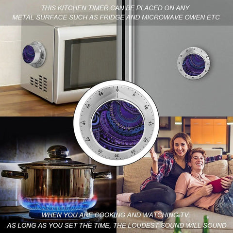 Purple Tribal Pattern Stainless Steel Timer With Magnetic Base Dope Countdown Timer For Kitchen Gym Office And Home Cooking Baking And Workouts Durable Metal Housing For Everyday Use on fridge and microwave