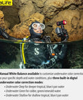 Diver using Micro 3.0 Pro 3000 Color Boost Underwater Camera and Light Set in a cave with a 3000 Lumen LED for epic photos and vids.