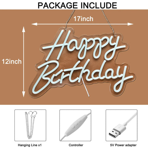Blue Happy Birthday Neon Sign For Wall Decor With Dimmable USB Switch Reusable Neon Light For Birthday Parties