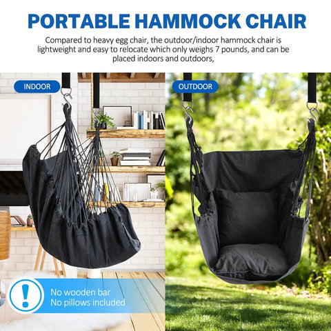 Outdoor Hanging Hammock Chair For Porch And Tree Swing Large 110 By 130 Cm Cotton Rope Seat 330 Lbs Weight Capacity