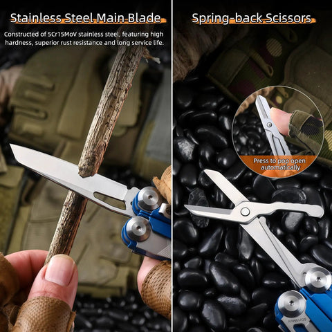 All In One EDC Multitool With Pliers And Fire Starter 20 Function Kit with replaceable 5Cr15MoV blade and spring scissors