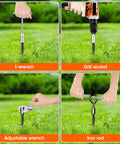 Beefy Heavy Duty Screw In Ground Anchors For Trampolines And Tents, T-wrench and drill socket installation in grass