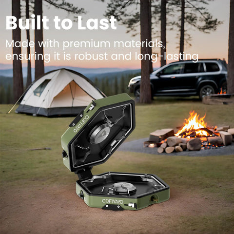 Propane Two-Burner Camping Stove With Carrying Bag And Gas Stove Pressure Regulator Folding Camp Stove Flick-Style Ignition in forest