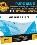 Blue Protective Masking Film Cover For Painting Projects Overspray Shield Paintable Plastic Sheeting Roll 20 Feet By 250 Feet 10 Micron Thin Electrostatic Cling Auto And Home Painting Protection For DIYers, displayed with box.