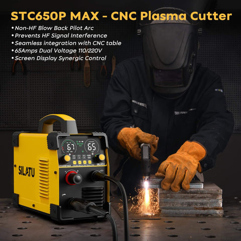 65 Amp Non HF Plasma Cutter With Blowback Pilot Arc CNC Ready Dual Voltage 110 And 220V in use cutting metal