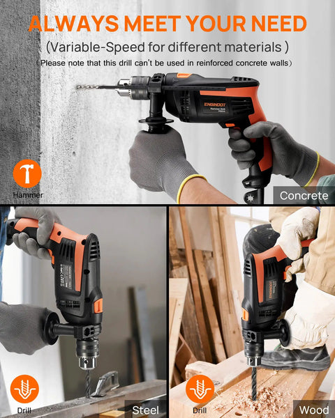 Beast 1/2 Inch 6 Amp Corded Hammer Drill Kit With Variable Speed, All Metal 1/2 Inch Chuck, 2800 RPM used on concrete, steel, wood