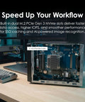 Inside view of Heavy-Duty 4-Bay Desktop Nas Built To Crush Massive Data Loads Without Breaking A Sweat, showcasing dual M.2 PCIe Gen 3 slots.