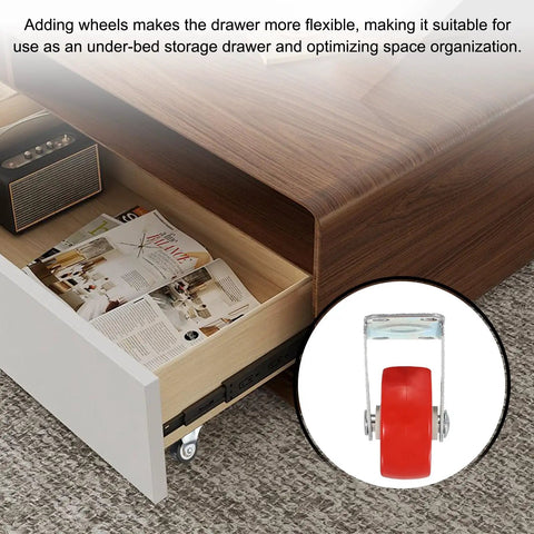 1.5 Inch Red Swivel Caster Wheels Set, 8 Pack PVC Plate Casters With 66 Lb Capacity Each for underbed drawer mobility