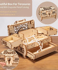 3D Wooden Puzzle Treasure Box With Moving Drawers And Mechanical Gears, DIY Model Kit For Adults And Kids, Creative Gift For Birthday Or Christmas, Fun Interactive Jewelry Storage Puzzle Box with open wooden drawers and latch
