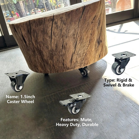 Heavy Duty Silent Caster Wheel Set Built Tough For Daily Grind Features Dead Quiet PU Rollers And Precision Ball Bearings Delivers Smooth Ride On Heavy Duty Shop Carts, showing 1.5 inch rigid and swivel wheels.