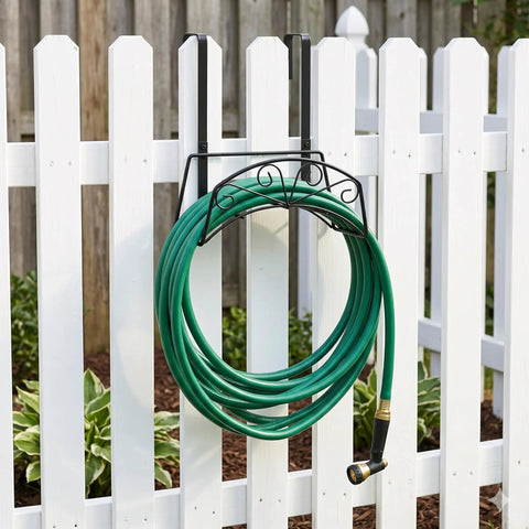 Heavy Duty Metal Hose Stand With Wall Mount Or Hanging Bracket Outdoor Water Hose Holder Reel In Black Sturdy Steel Construction Keeps Hoses Organized Off The Ground Easy To Install