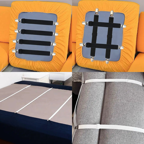 Adjustable Elastic Sofa Straps Keep Your Couch Slipcovers Locked Down Tight And Stop That Couch Jumpin Forever Heavy Duty Stretch Bungees With Grabber Clips Secure Any Sectional Recliner Or Loveseat Quick Fix Black Set featuring various sofa cushion applications.