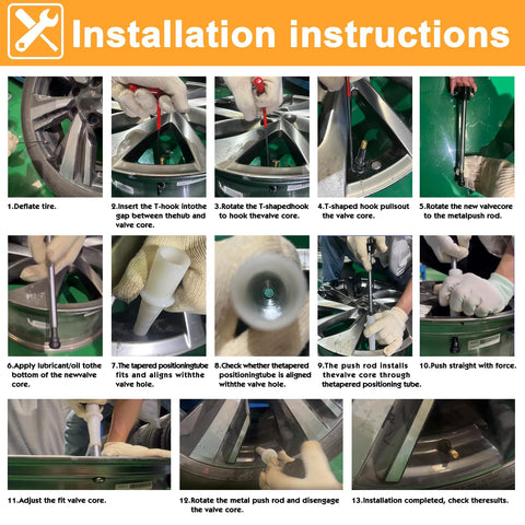 Installation instructions for Quick Tire Valve Change Tool Kit For Cars Trucks And ATVs, Fast Valve Stem Core Replacement.