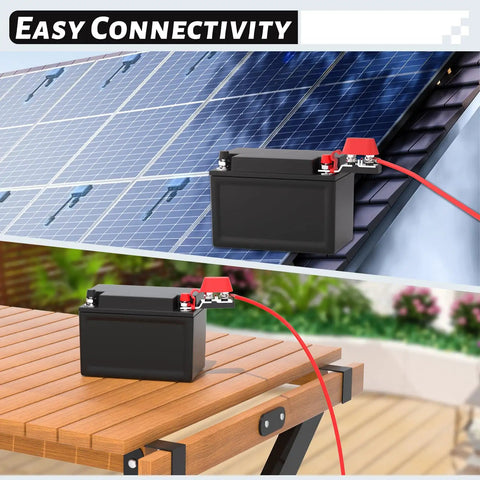 Badass Heavy Duty Marine Grade Battery Terminal Fuse Holder With Killer Dual Circuit Protection And Weatherproof Cap For Trucks Campers And Work Rig Gear positioned near solar panels and wooden table.