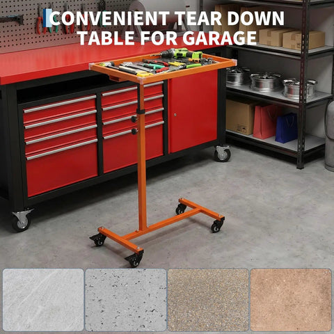 Rolling Heavy Duty Steel Work Table with Wheels Adjustable Height from 38.5 to 51.5 Inches 220 lbs Capacity Big 17x26 Inch Tool Tray