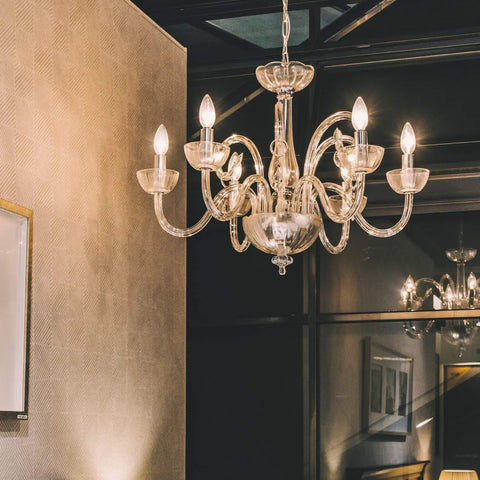 Elegant chandelier with 60W Equivalent Clear Soft White Dimmable LED Light Bulb B11 E12 Candelabra Base 500 Lumens 2700K lighting