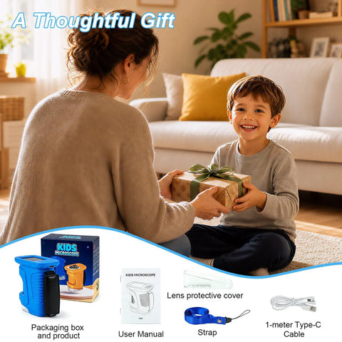 1000X HD Digital Handheld Microscope For Kids With 2.4 Inch IPS Screen Kid Friendly Portable Home Science Toy For Clear Macro And Micro Views Built In Camera For Quick Photos Perfect For Curious Little Explorers, blue handheld microscope with box and accessories