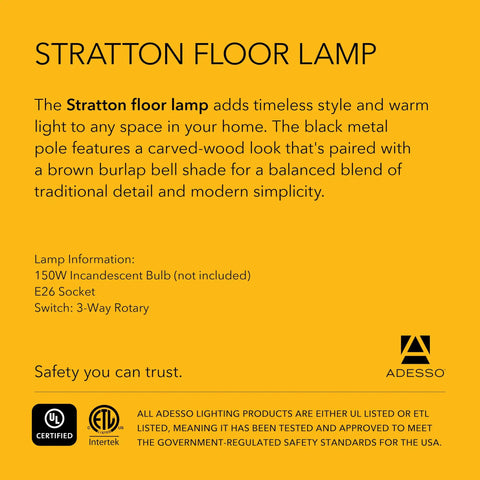 Black Floor Lamp With Brown Burlap Shade, 3 Way Dimming, 62 Inch Tall Standing Light For Bedroom, Living Room, Or Home Office packaging