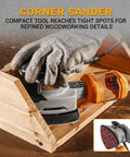 Detail Sander For Precise Handheld Work 1.5A Mouse Palm Corded Sander With Slick Dust Collection in use on wooden surface