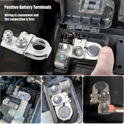 Top Shelf Positive Car Battery Terminal Connector With Solid Nuts For Hyundai Accent Azera Veloster in use, showing wire connections.