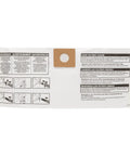 Back view of Heavy Duty Disposable Vacuum Filter Bags For 4 Gallon Tanks, Easy Snap In And Seal, 3 Pack with illustrated instructions.