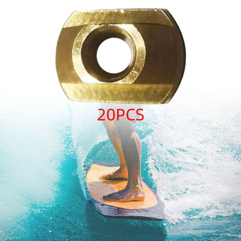 20 Piece M8 Hydrofoil Mounting T Nuts Hardware Kit For Water Sports Boards, surfer holding brass T nut