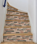 Newport Reclaimed Brick Peel And Stick Wallpaper Red Removable Self Adhesive Wall Covering on staircase, accent wall detail