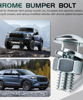 Chrome bumper bolt with Ford vehicles, part of the Heavy Duty Carriage Bumper Bolt Kit 7/16-14 X 1-1/4 Round Head Bolts For Ford Front And Rear Bumpers Includes 4 Bolts 4 Nuts And 4 Washers High Strength Steel For Secure Bumper Mounts.