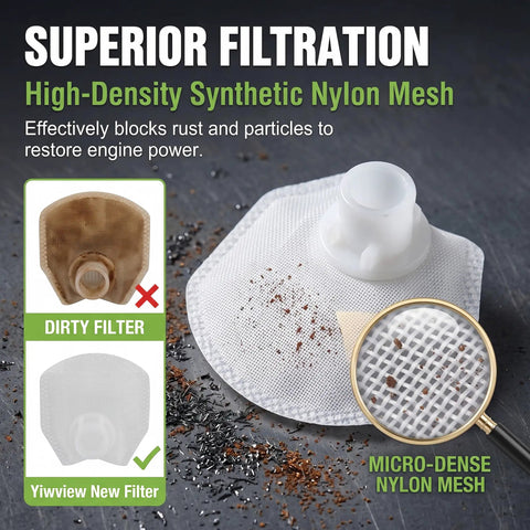 3 Pack Fuel Pump Strainer Filter Replaces Part Numbers 49040 0717 0718 0719 0033 0034 For Kawasaki Teryx 750 close-up of synthetic nylon mesh filter.