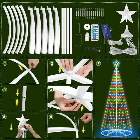 Assembly process of Solar Garden Lights 105 LED Decorative Pole Outdoor Lighting Kit, Waterproof Pathway Yard Decor