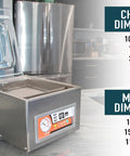Chamber Vacuum Sealer CM255 For Home And Commercial Kitchens, Industrial Grade Packing Machine with dimensions and controls visible