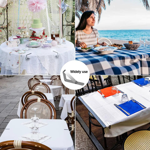 Variety of tables showcasing 12 Pack Picnic Tablecloth Clips For Outdoor Tables, Heavy Duty Metal Cloth Clamps That Keep Your Tablecloth In Place