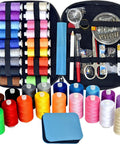 Portable Sewing Kit With Case For Home Travel And Emergency Repairs 18 Spools Thread Scissors Needles Tape Measure And More Grab And Go DIY Sewing Set In Medium Electric Blue For Beginners And Adults.