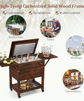 Wooden Patio Cooler Cart With 54 Quart Capacity Rolling Beverage Bar On Wheels With Bottle Opener and Drain Plug