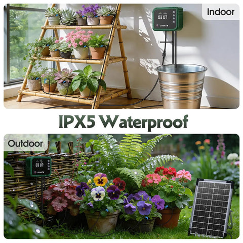 Solar Drip Irrigation System For Gardens And Greenhouses DIY Automatic Drip Kit setup indoors and outdoors