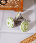 Green White Ceramic Cabinet Knobs Set Of 10 Hand Painted Printed Drawer Pulls For Kitchen Cabinets And Furniture 55mm Height 38mm Diameter Decorative Hardware, 55mm green-white ceramic knobs